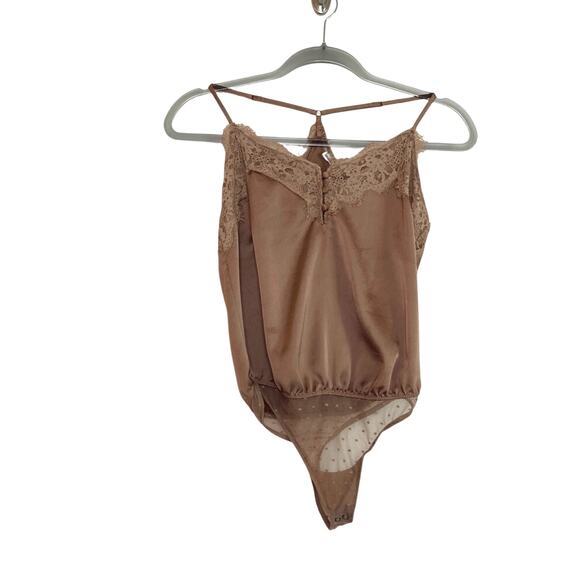 Abercrombie & Fitch Tops - Abercrombie & Fitch Womens Lace Trim Satin Camisole Bodysuit Sz XS Beige Y2K